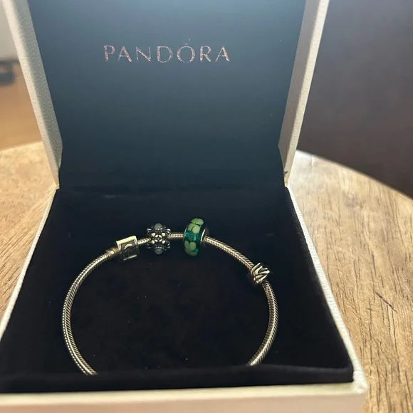 Pandora Silver Bracelet with Three Charms - Picture 1 of 9